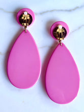 Load image into Gallery viewer, FRANCINE BRAMLI PARIS BARBIE PINK RESIN LUCITE DANGLE EARRINGS
