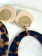 Load image into Gallery viewer, FRANCINE BRAMLI TORTOISE LUCITE RESIN 5.7 inch CLIP EARRINGS
