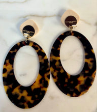 Load image into Gallery viewer, FRANCINE BRAMLI TORTOISE LUCITE RESIN 5.7 inch CLIP EARRINGS
