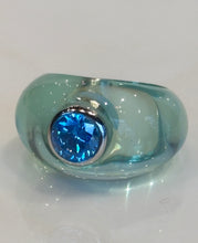 Load image into Gallery viewer, BON BON RING BABY BLUE RESIN WITH BLUE CZ
