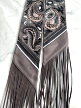 Load image into Gallery viewer, HERMES FRINGED BEADED TWILLY SILK LEATHER FRINGE LES GUEPARDS
