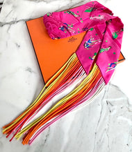 Load image into Gallery viewer, HERMES SILK FRINGED TWILLY PINK EX-LIBRIS LES PARISIENNES
