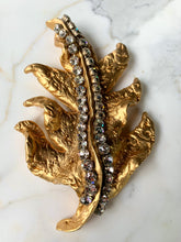 Load image into Gallery viewer, CHANEL MASSIVE SCULPTURAL CRYSTAL GILT LEAF TEXTURED BROOCH RARE 1990
