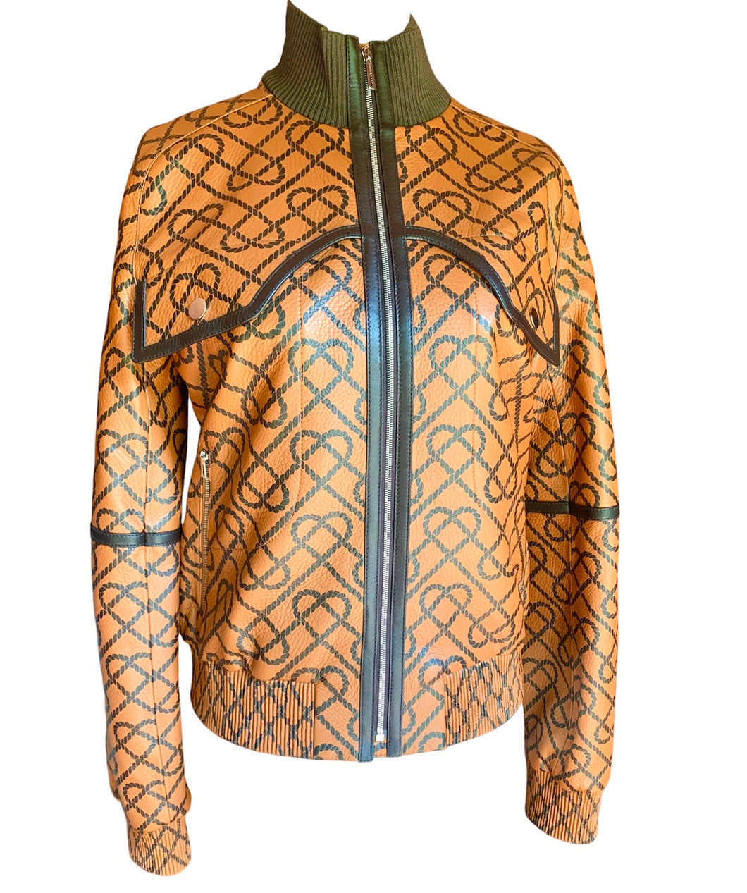 HERMES EQUESTRIAN PRINTED LEATHER BOMBER JACKET NEW