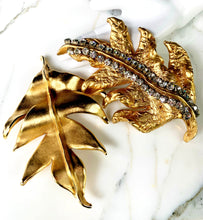Load image into Gallery viewer, CHANEL MASSIVE SCULPTURAL CRYSTAL GILT LEAF TEXTURED BROOCH RARE 1990
