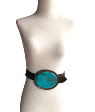 Load image into Gallery viewer, GENUINE MASSIVE TURQUOISE STERLING SILVER BUCKLE SIGNED w/2 BELT STRAPS
