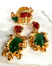 Load image into Gallery viewer, FRENCH 1980s BAROQUE RED EMERALD RESIN EARRINGS CUFF SET
