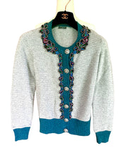 Load image into Gallery viewer, CHANEL 2008 JEWELED CASHMERE CELEBRITY SWEATER CARDIGAN JACKET

