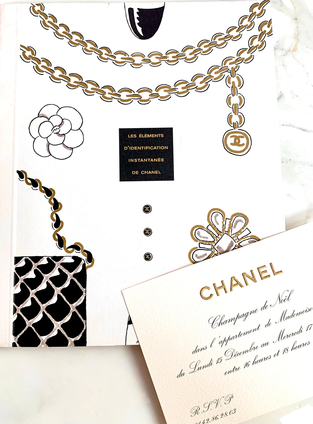 CHANEL 1997 VIP GIFT BOOK WITH STICKERS AND INVITE CHAMPAGNE RECEPTION IN COCO'S APARTMENT