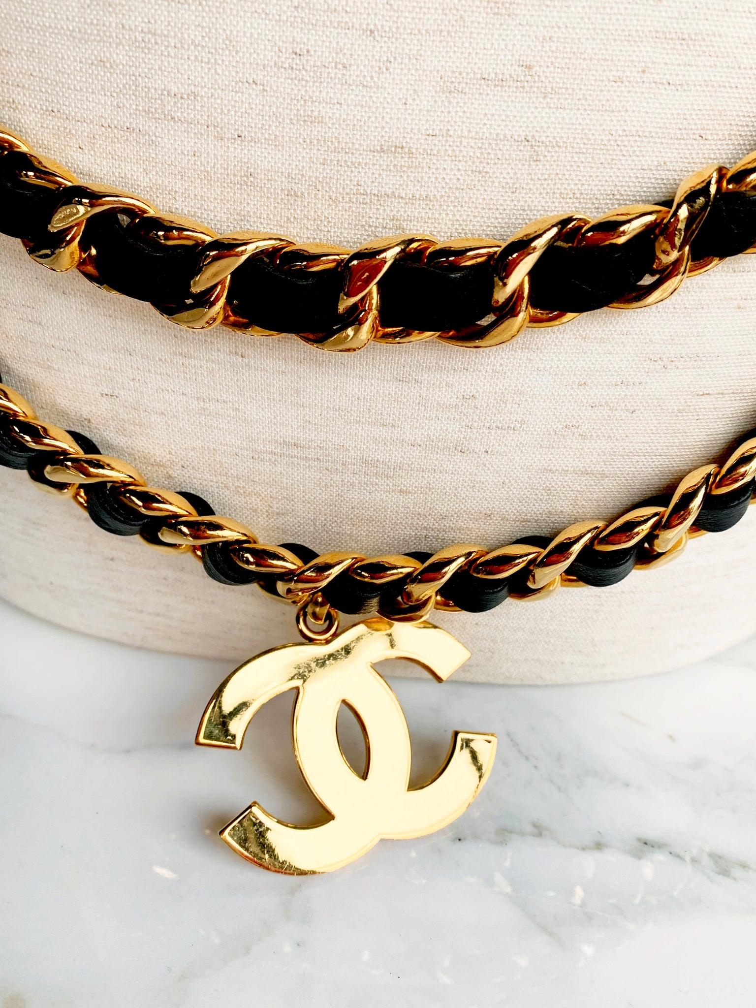 Vintage CHANEL gold chain belt with triple layer chains and two