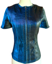 Load image into Gallery viewer, CHANEL METALLIC SAPPHIRE BLUE JACKET NEW 2014 FALL SIZE 34
