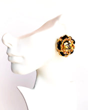 Load image into Gallery viewer, CHANEL ICONIC GILT CC LEATHER LACED JUMBO RUNWAY EARRINGS 1993
