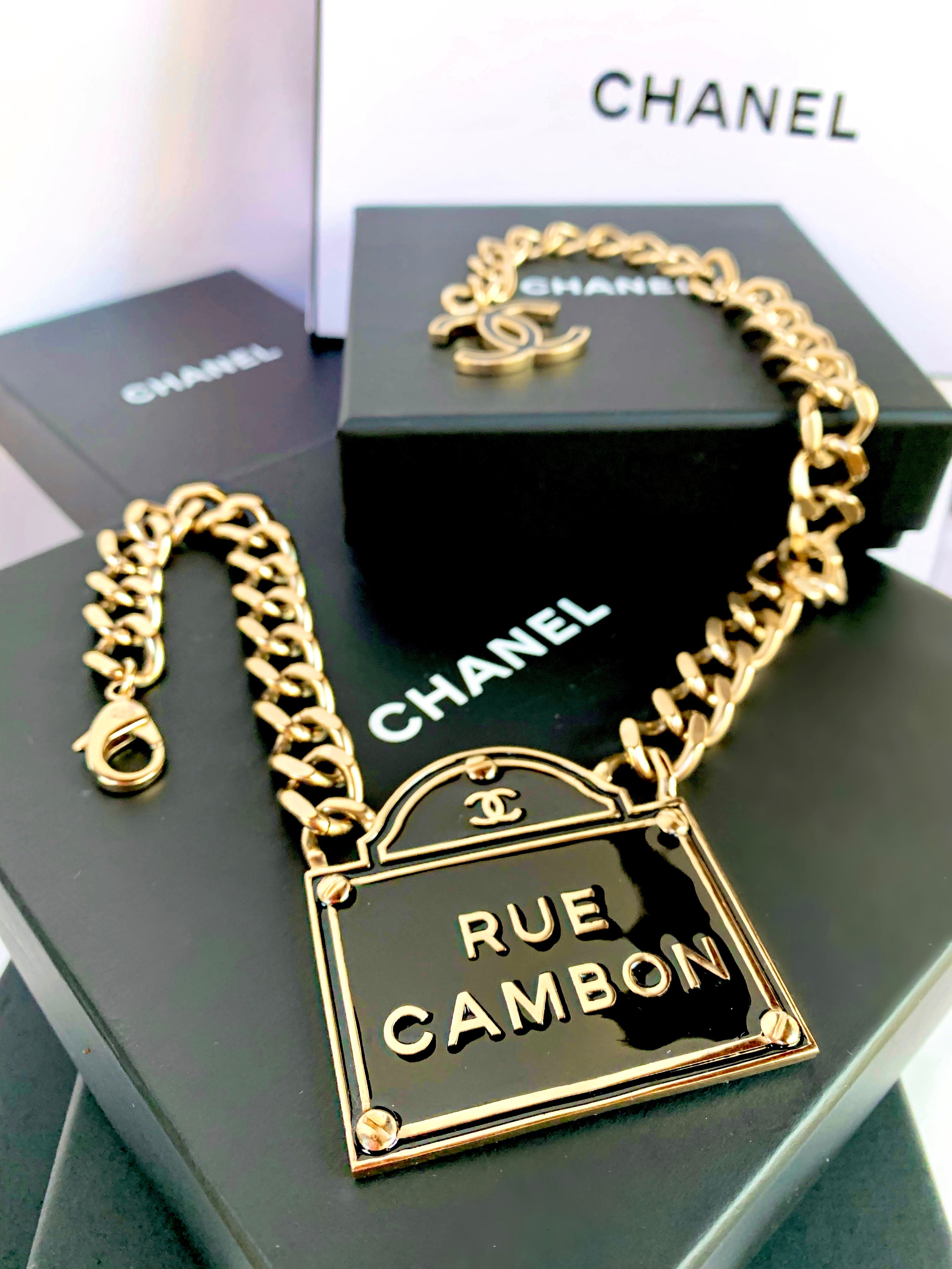 CHANEL MASSIVE RUE CAMBON ENAMEL PARISIAN STREET SIGN NECKLACE – The Paris  Mademoiselle