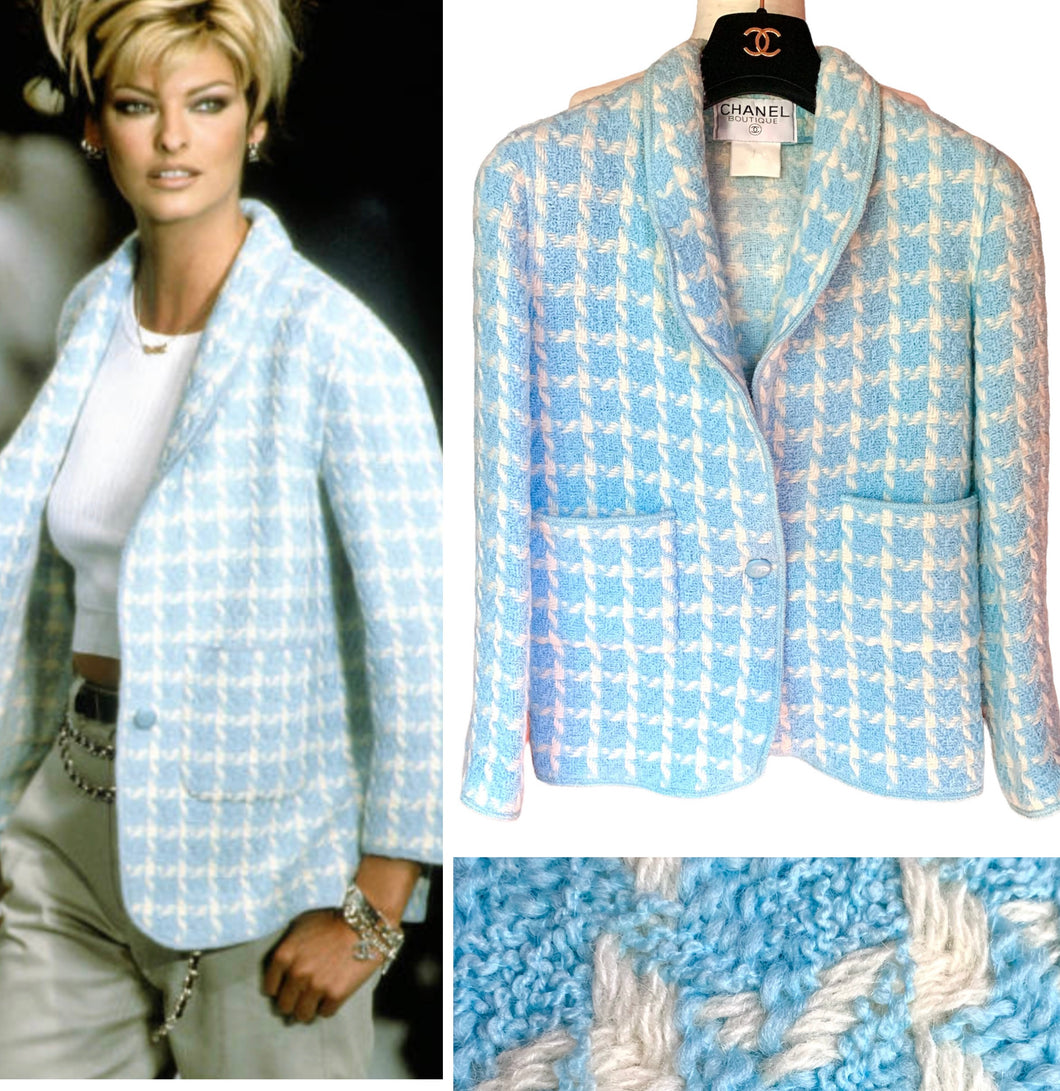 CHANEL ICONIC BABY BLUE BOUCLÉ RUNWAY JACKET 1996 SPRING SUMMER