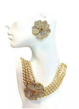 Load image into Gallery viewer, MONTY DON RARE 1980&#39;s CRYSTAL AND FAUX PEARL FLOWER EARRINGS NECKLACE DEMI PARURE SET
