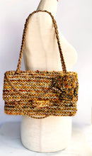 Load image into Gallery viewer, EXTRAORDINARY CHANEL DRAPED CHAIN DOUBLE FLAP LESAGE TWEED CAMELLIA BAG
