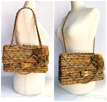 Load image into Gallery viewer, EXTRAORDINARY CHANEL DRAPED CHAIN DOUBLE FLAP LESAGE TWEED CAMELLIA BAG

