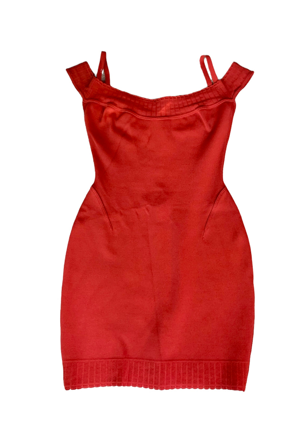 AZZEDINE ALAIA RED S/S 1992 VINTAGE OFF SHOULDER BODYCON DRESS