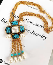 Load image into Gallery viewer, CHANEL RARE GOOSSENS MASSIVE TURQUOISE GRIPOIX GLASS PEARLS TASSEL NECKLACE
