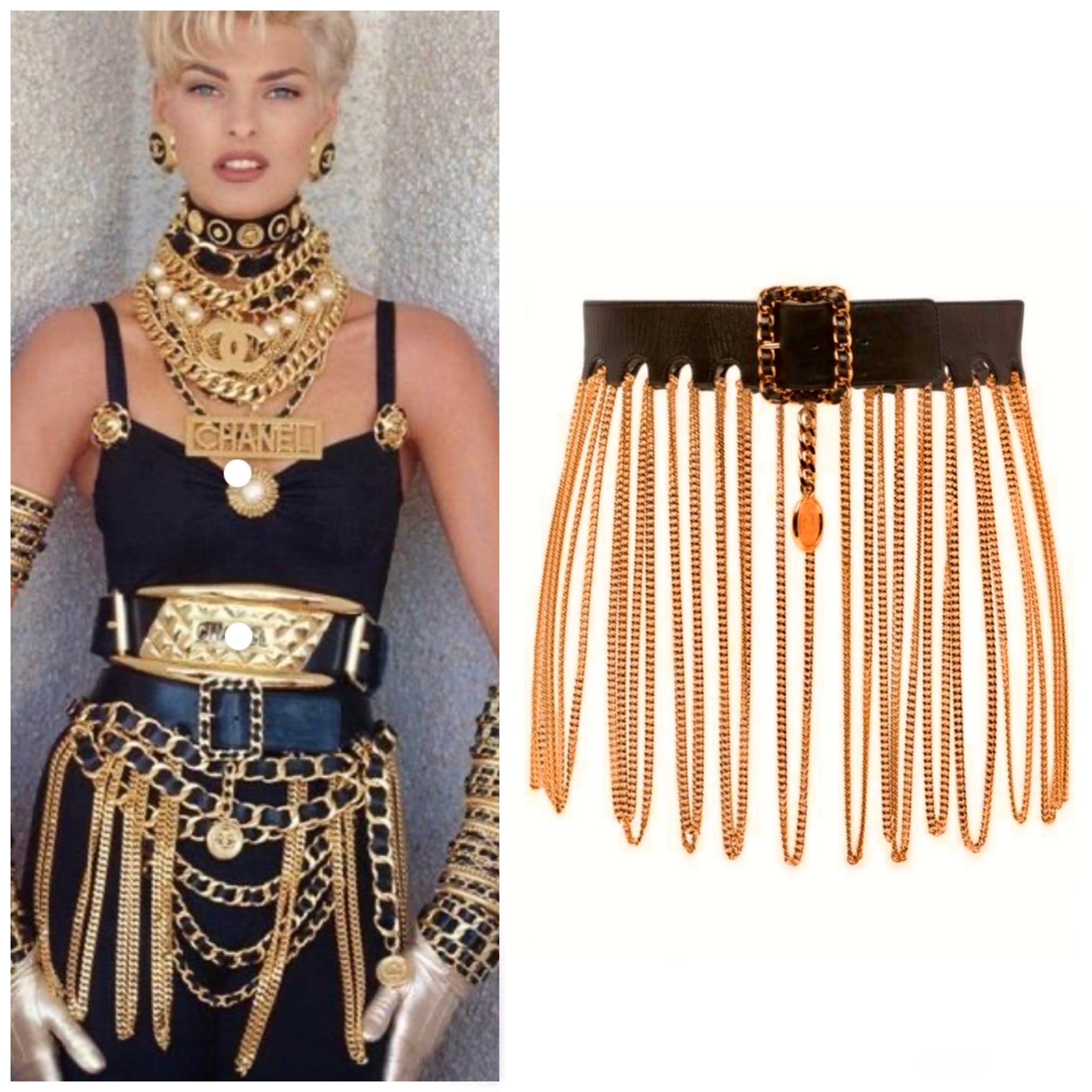 CHANEL ICONIC 1991 CHAIN FRINGE LEATHER SKIRT BELT FASHION HISTORY