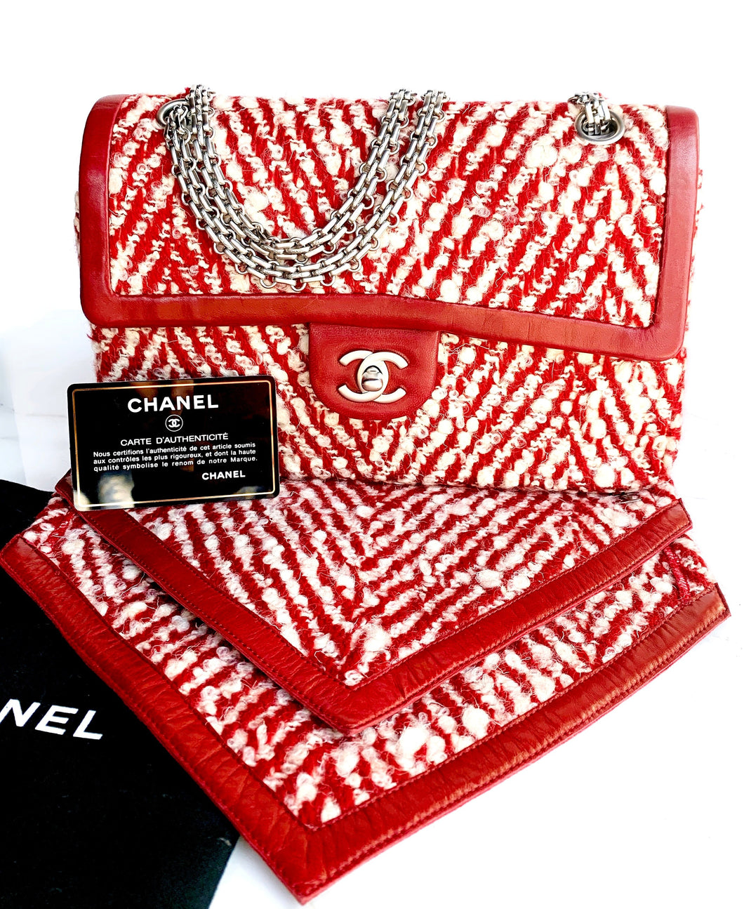 RARE CHANEL RED LESAGE FANTASY TWEED BAG AND SHAWL SET