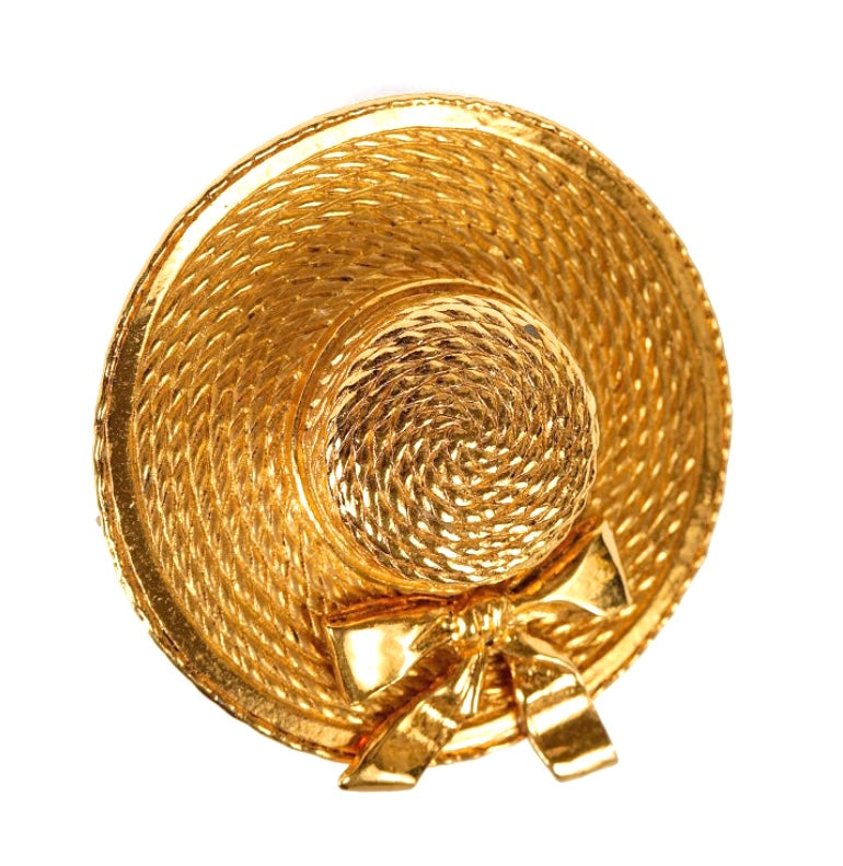 CHANEL CHAPEAU VINTAGE STRAW HAT WITH BOW BROOCH