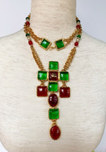 Load image into Gallery viewer, CHANEL MAJESTIC BYZANTINE EMERALD GREEN AND RED GRIPOIX GLASS CROSS NECKLACE
