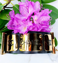 Load image into Gallery viewer, CHANEL MAGNIFICENT EXTRA WIDE LEATHER GOLD NAME PLATE PLAQUE HIPHOP CUFF BRACELET
