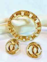 Load image into Gallery viewer, CHANEL LUCITE GOLD CC LOGO EARRINGS AND BANGLE SET DEMI PARURE

