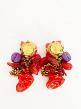 Load image into Gallery viewer, KALINGER PARIS DRAMATIC RED PINK FLORAL BOUQUET VINTAGE EARRINGS 1980&#39;s
