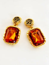Load image into Gallery viewer, FRENCH DESIGNER 1980&#39;s MASSIVE COGNAC FAUX GEM EARRINGS  UNSIGNED
