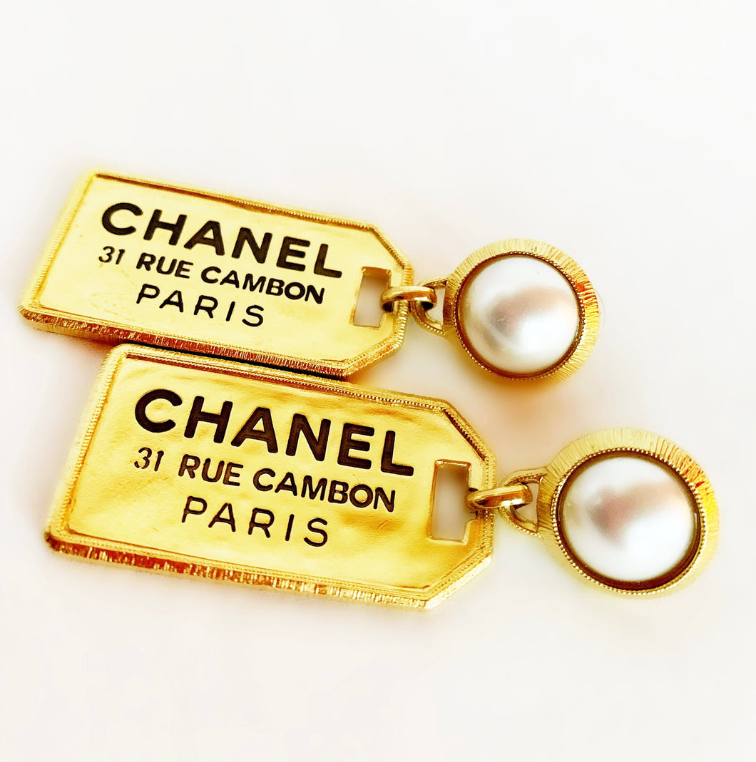 CHANEL MASSIVE 31 RUE CAMBON PEARL LUGGAGE TAG EARRINGS 2020