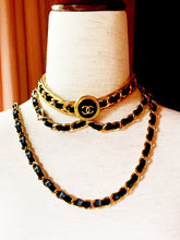 Load image into Gallery viewer, CHANEL CHATELAINE DRAPED MEDALLION LEATHER LACED GILT CHAIN BELT NECKLACE
