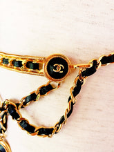 Load image into Gallery viewer, CHANEL CHATELAINE DRAPED MEDALLION LEATHER LACED GILT CHAIN BELT NECKLACE
