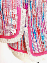 Load image into Gallery viewer, CHANEL LESAGE PINK FANTASY TWEED 2003 CRUISE RUFFLE GROSGRAIN JACKET
