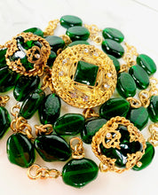 Load image into Gallery viewer, IMPORTANT CHANEL EMERALD GREEN GRIPOIX GLASS 3 STRAND 1982 NECKLACE
