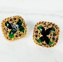 Load image into Gallery viewer, ORNATE CHANEL EMERALD GREEN GRIPOIX GLASS EARRINGS
