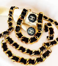 Load image into Gallery viewer, CHANEL HUGE LEATHER GOLD STUDDED RARE LOGO EARRINGS
