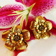 Load image into Gallery viewer, CHANEL MASSIVE CAMELLIA FLOWER GILT VINTAGE EARRINGS 1989
