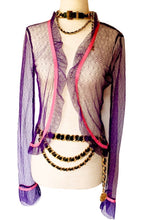 Load image into Gallery viewer, CHANEL PURPLE BARBIE PINK GROSGRAIN TRIM NYLON CARDIGAN JACKET 2003 CRUISE
