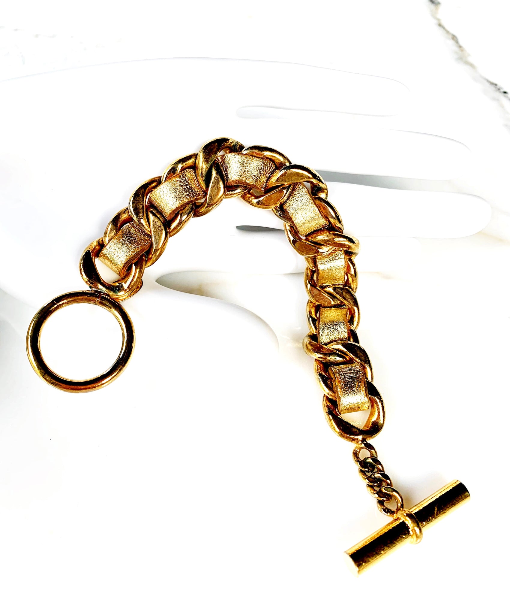 Medium Medallion Leather Chain Bracelet  Black  Gold Calfskin  Brass   Women  Mulberry