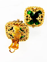 Load image into Gallery viewer, ORNATE CHANEL EMERALD GREEN GRIPOIX GLASS EARRINGS
