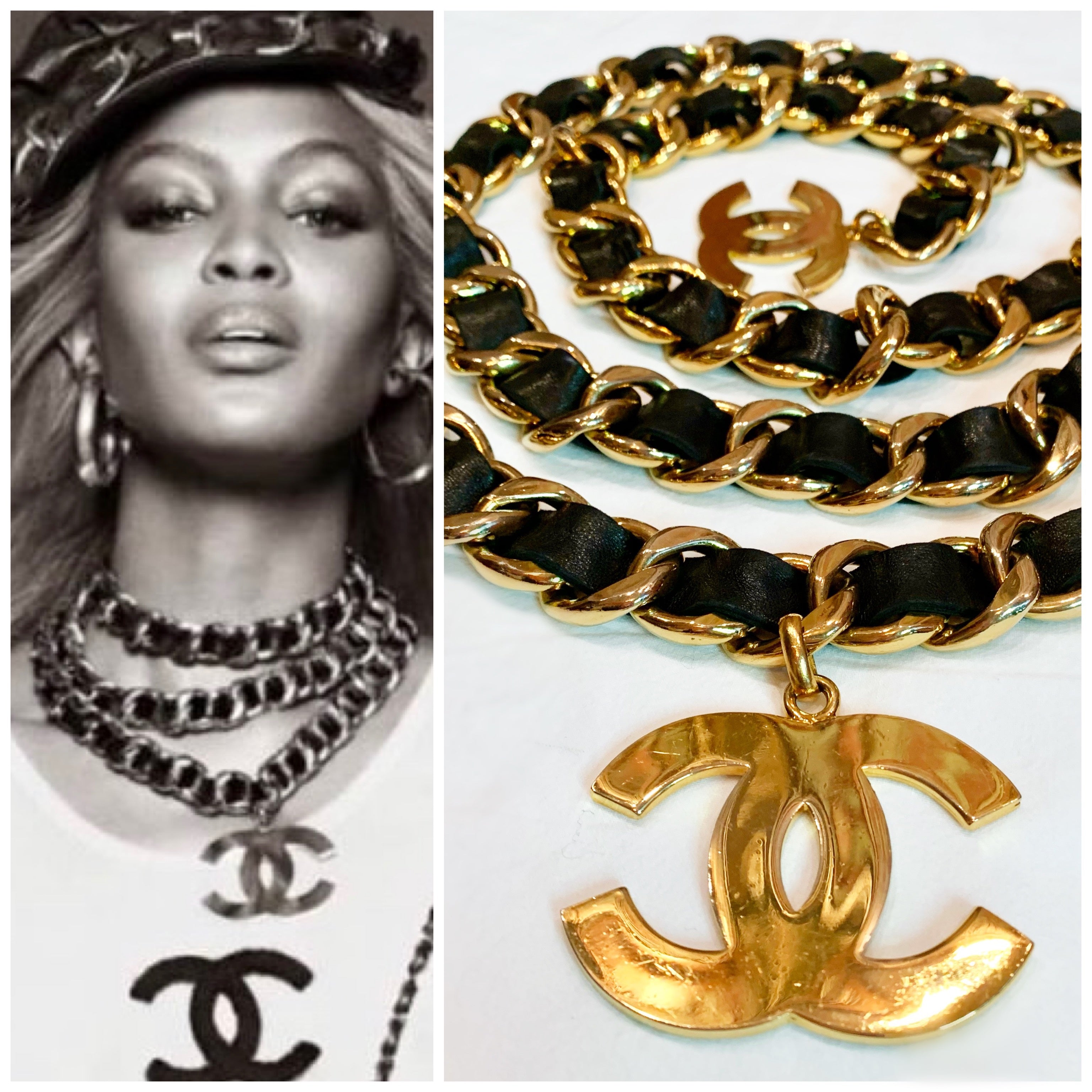 Chanel Black Leather & Gold 'CC' Chain Belt Q6A01M17KB157