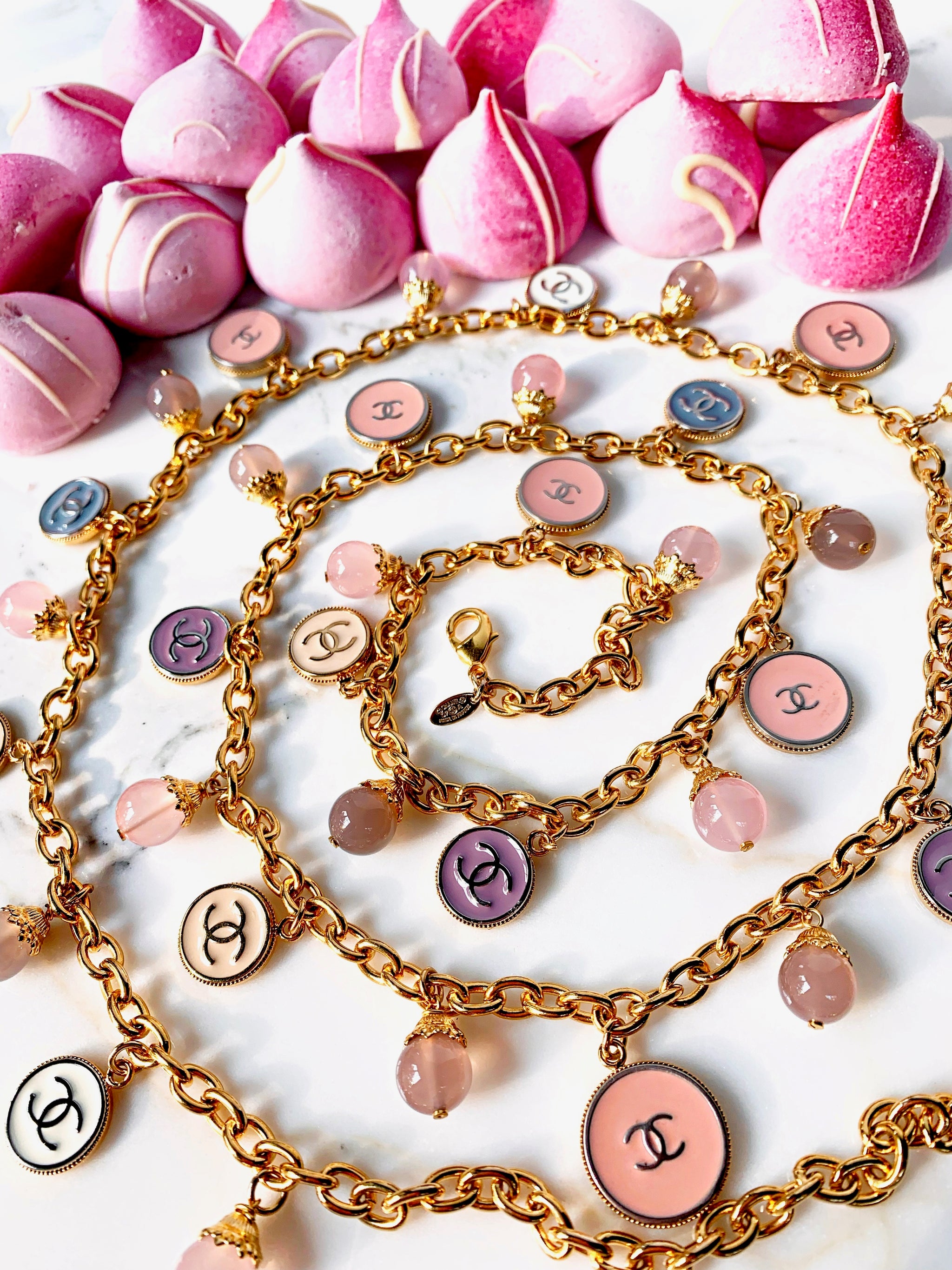 CHANEL PASTEL FANTASY RARE 17 HUGE CC CHARM VINTAGE NECKLACE BELT