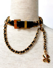 Load image into Gallery viewer, ICONIC CHANEL BUCKLE COLLAR DRAPED LEATHER GILT CHAIN NECKLACE 1993 PRISTINE

