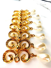 Load image into Gallery viewer, SPECTACULAR FRENCH 1980&#39;s VINTAGE BAROQUE SCROLL FAUX PEARL CHARM BRACELET RUNWAY

