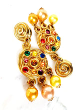 Load image into Gallery viewer, JACKY DE G FRANCE BAROQUE COUTURE GILT DANGLE 1980&#39;s EARRINGS
