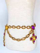 Load image into Gallery viewer, EDOUARD RAMBAUD RARE 1980s VIOLET/MARIGOLD CHATELAINE CHAIN BELT
