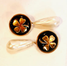 Load image into Gallery viewer, CHANEL GRIPOIX PEARL LARGE LUCKY CLOVER VINTAGE DANGLE EARRING
