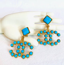 Load image into Gallery viewer, CHANEL MASSIVE CC LOGO TURQUOISE GRIPOIX GLASS EARRING
